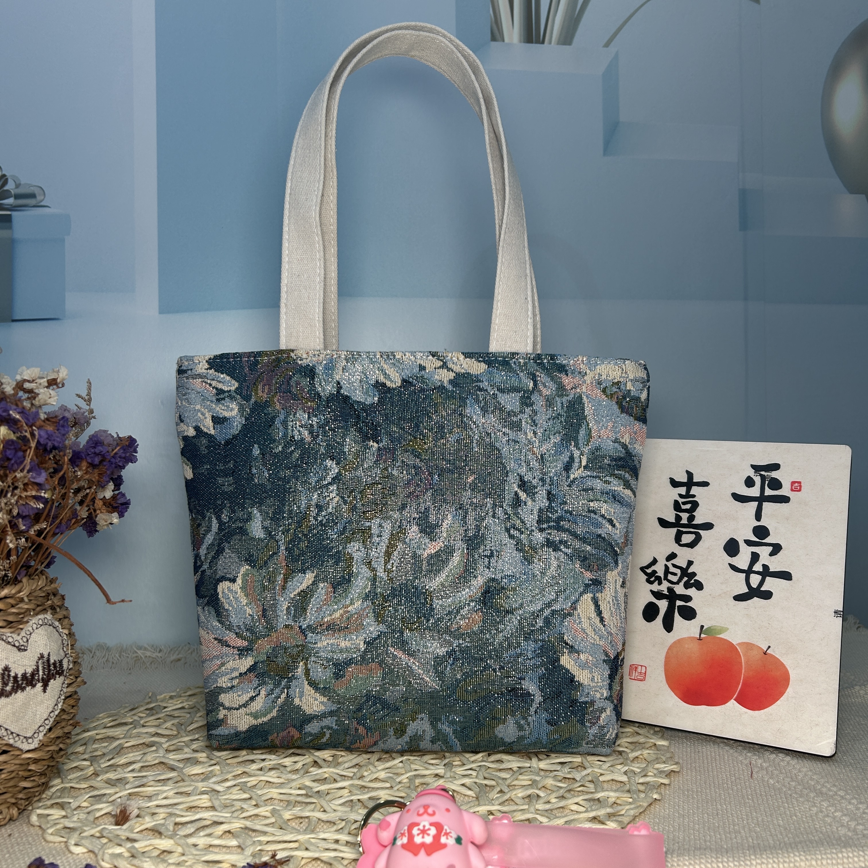 莫奈花园复古时尚双面金丝刺绣休闲简约单肩包学生补习袋妈咪包