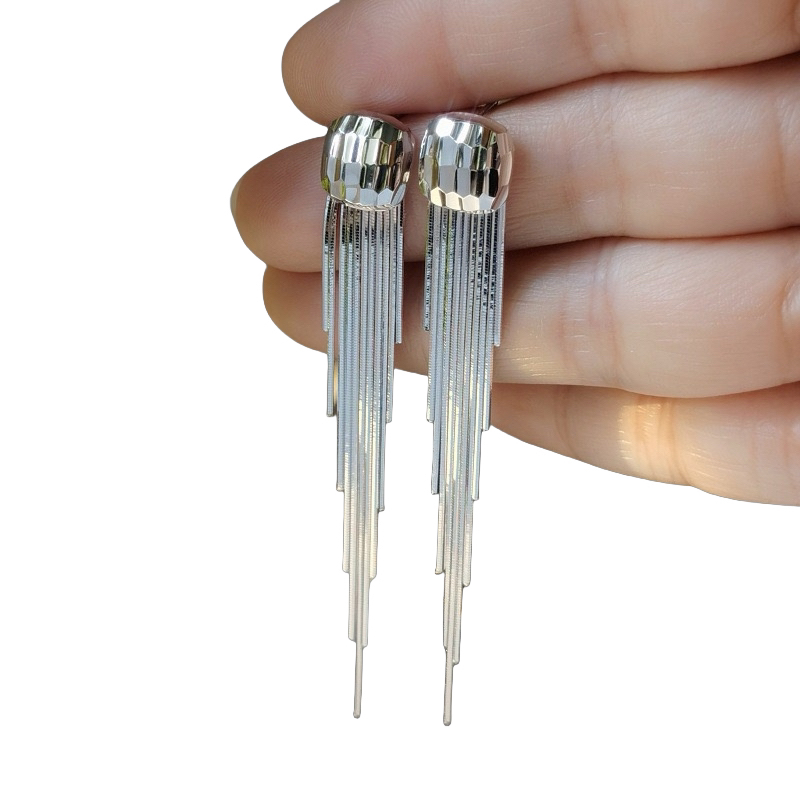 925银耳饰 流苏蛇骨长款纯银耳环（长7.5）