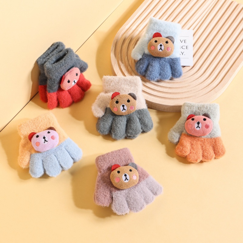 儿童五指手套冬季加厚保暖针织小孩学生写字男女小童宝宝手指幼儿