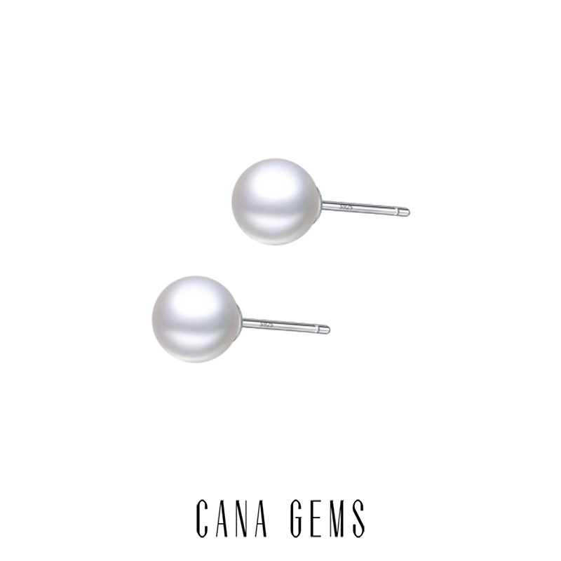 CANA GEMS/凯拿珠宝PD0229 经典正圆珍珠耳钉气质精致镶嵌白色