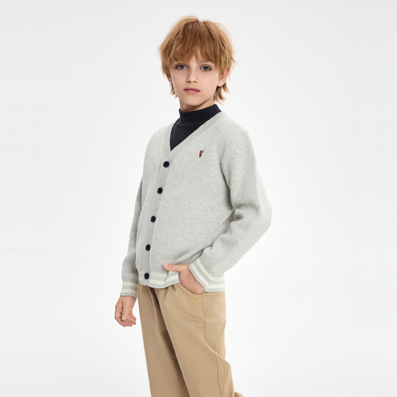 POLOWALK童装新品V领开衫长男童毛衣针织衫AMRW432C1141