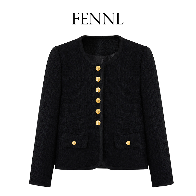 FENNL【黑金美式】黑色小香风外套女士秋冬新款高级感气质百搭上衣