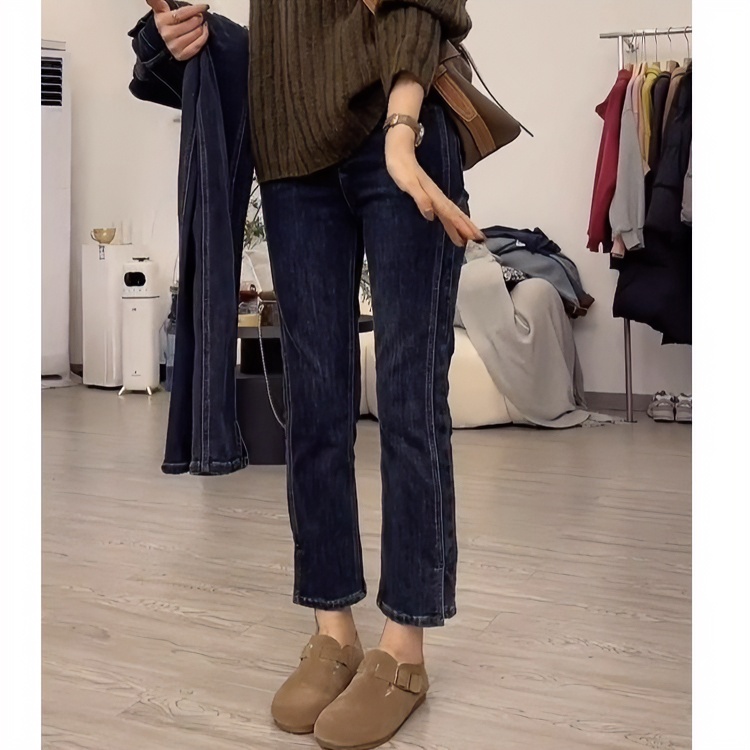 2025秋冬季新款直筒牛仔裤女大码胖mm梨型身材弹力高腰显瘦烟管裤