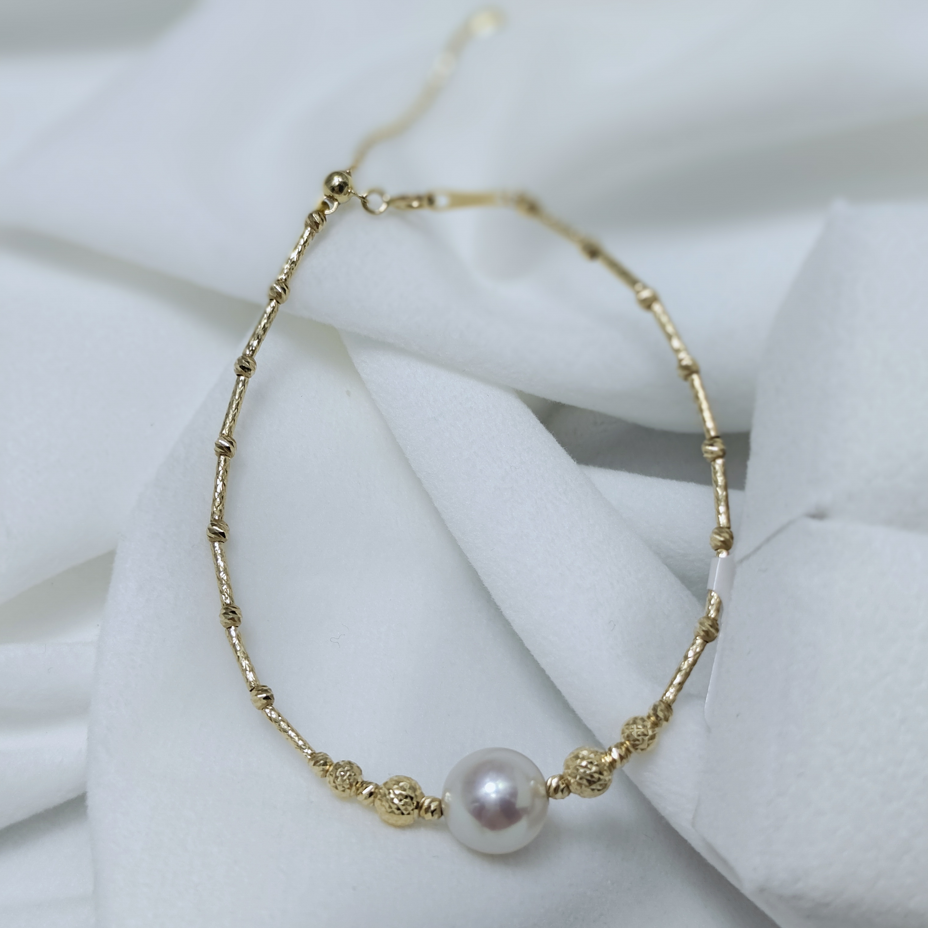 18K金爆闪珍珠手镯可调节正圆无瑕极光淡水珍珠单珠手链轻奢经典