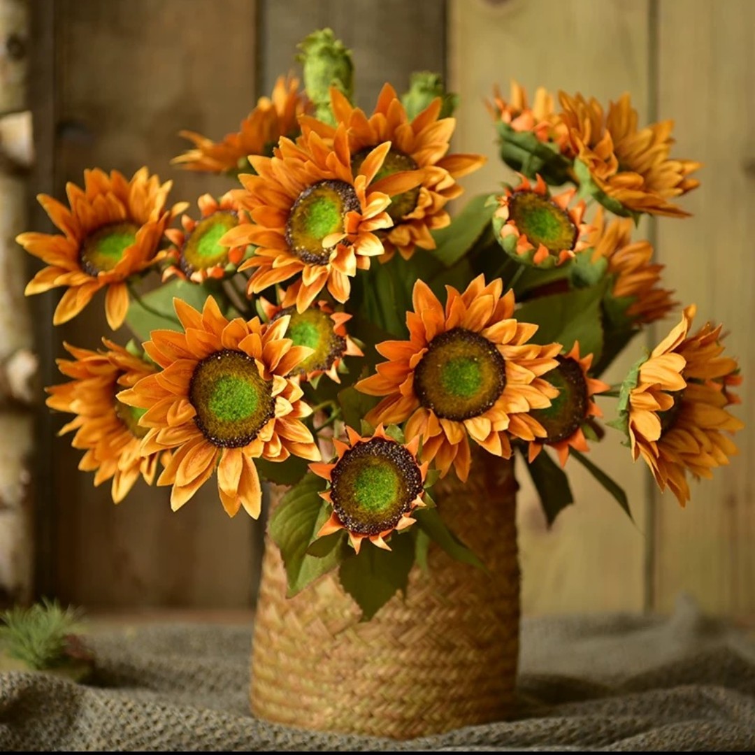 向日葵13头油画风室内假花装饰仿真花太阳花假花客厅摆件