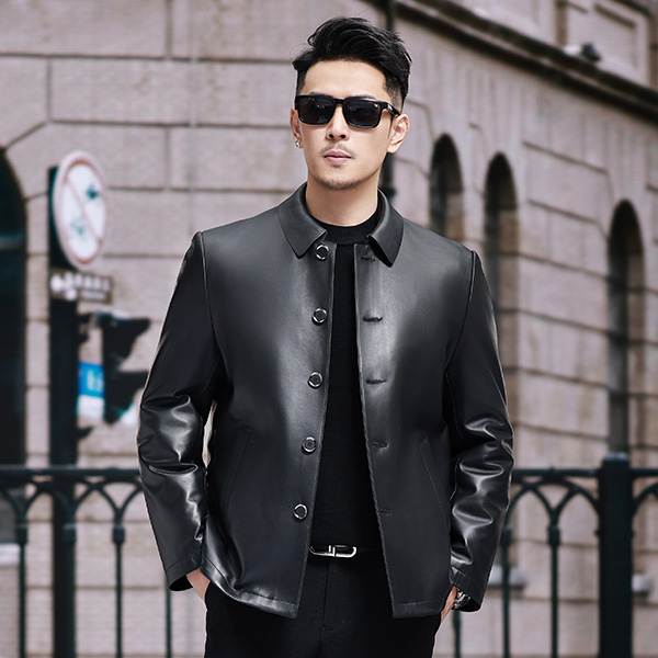 8206翻领绵羊皮纽扣可脱卸内胆商务休闲春秋冬百搭男士真皮皮夹克