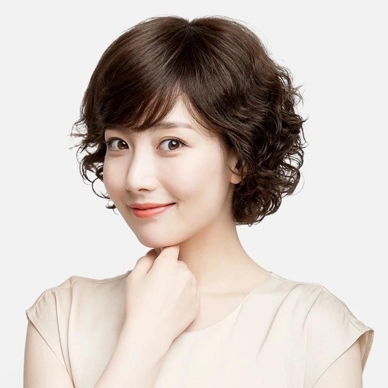 假发女短发梨花烫真发全真人发全头套妈妈短卷发女士中老年发套