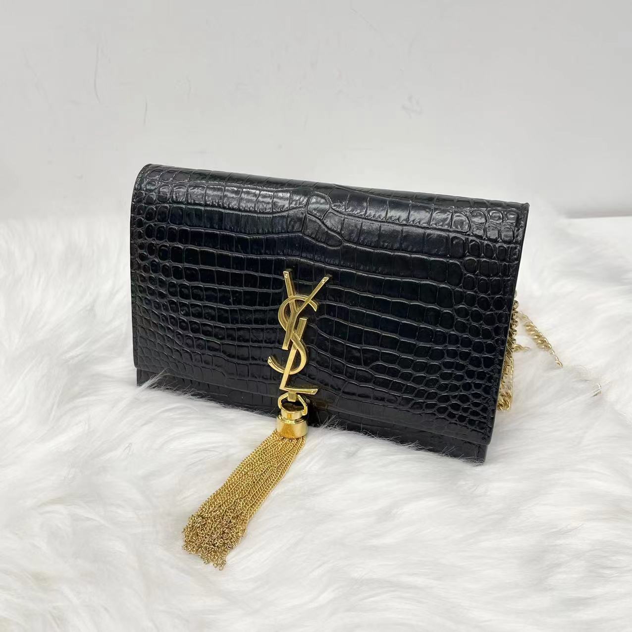 99新 YSL/圣罗兰 金典黑金鳄压kate woc流苏单肩斜挎包