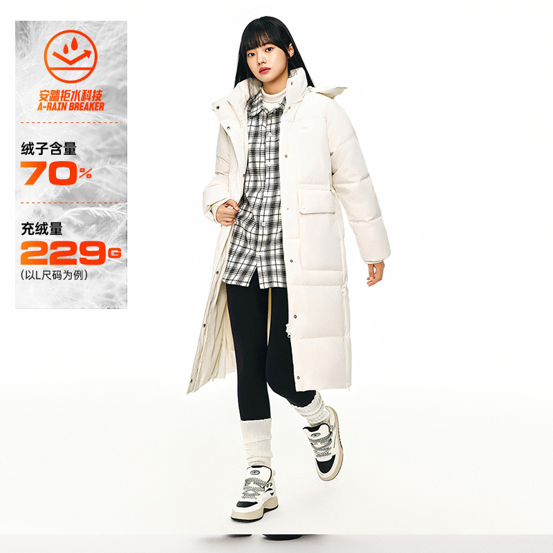 安踏速暖长款过膝羽绒服女士2025春季新款百搭时尚保暖运动外套