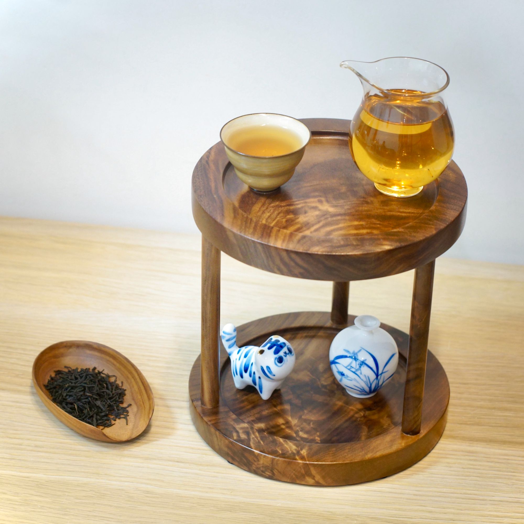 北美黑胡桃木可旋转置物架多功能收纳架家用木质多层旋转盘