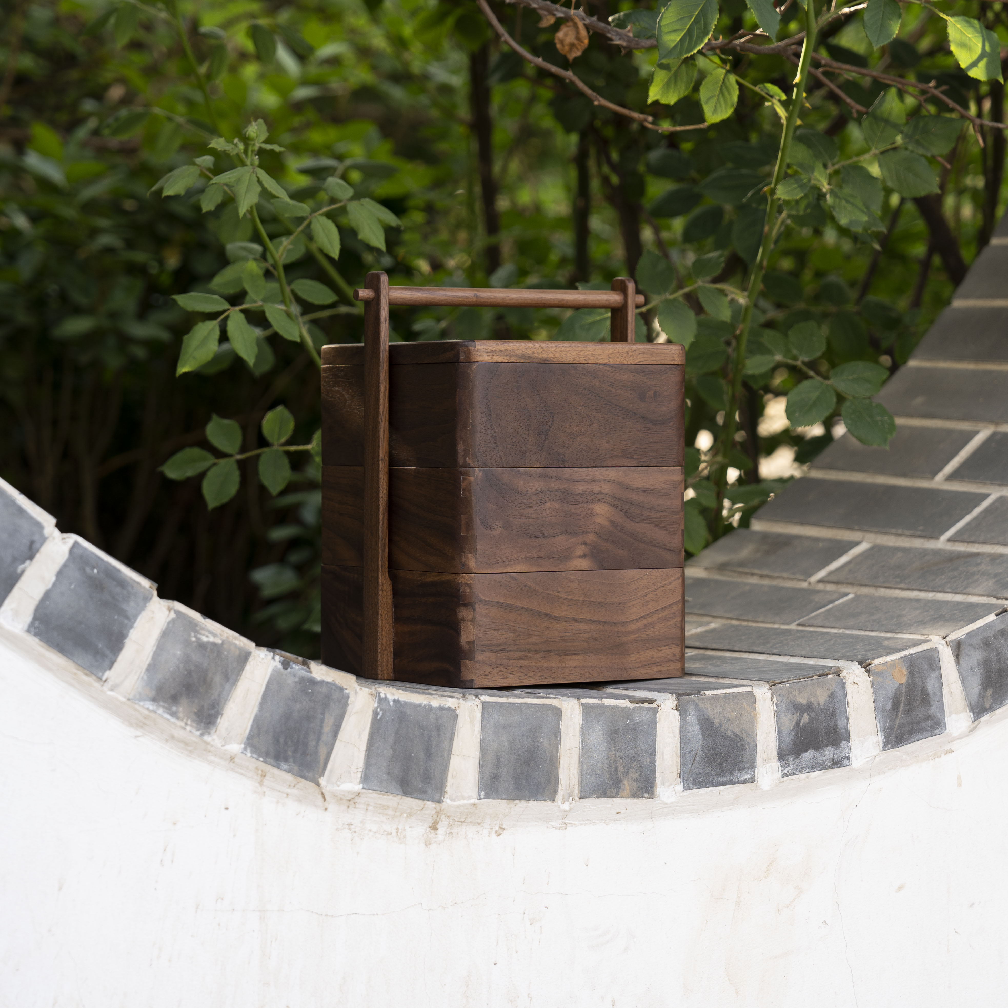 实木提篮干果盒手提点心盒家用高档新中式复古食盒北美黑胡桃全材