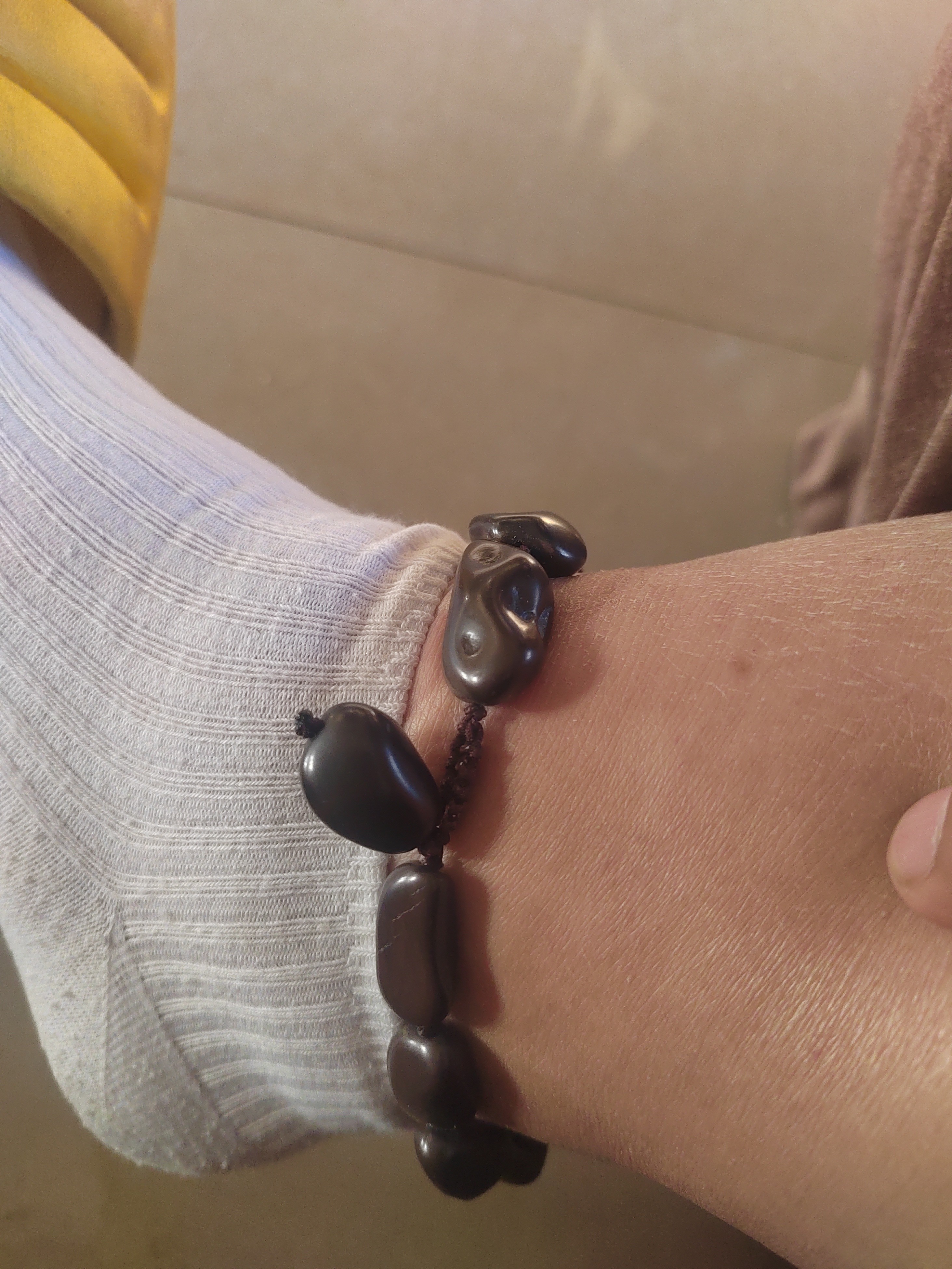 铁合金大理石脚链 可调节活口随型黑咖脚链，完美主义绕行，一对