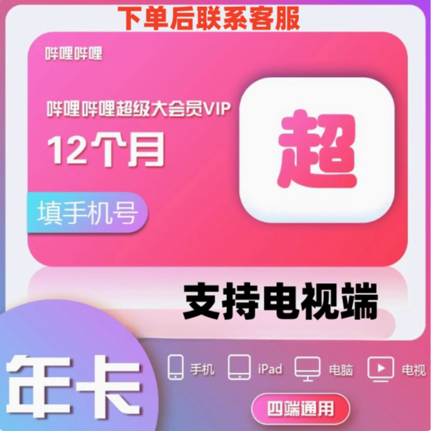 【支持电视端】哔哩哔哩超级大会员年卡bilibili电视大会员12个月