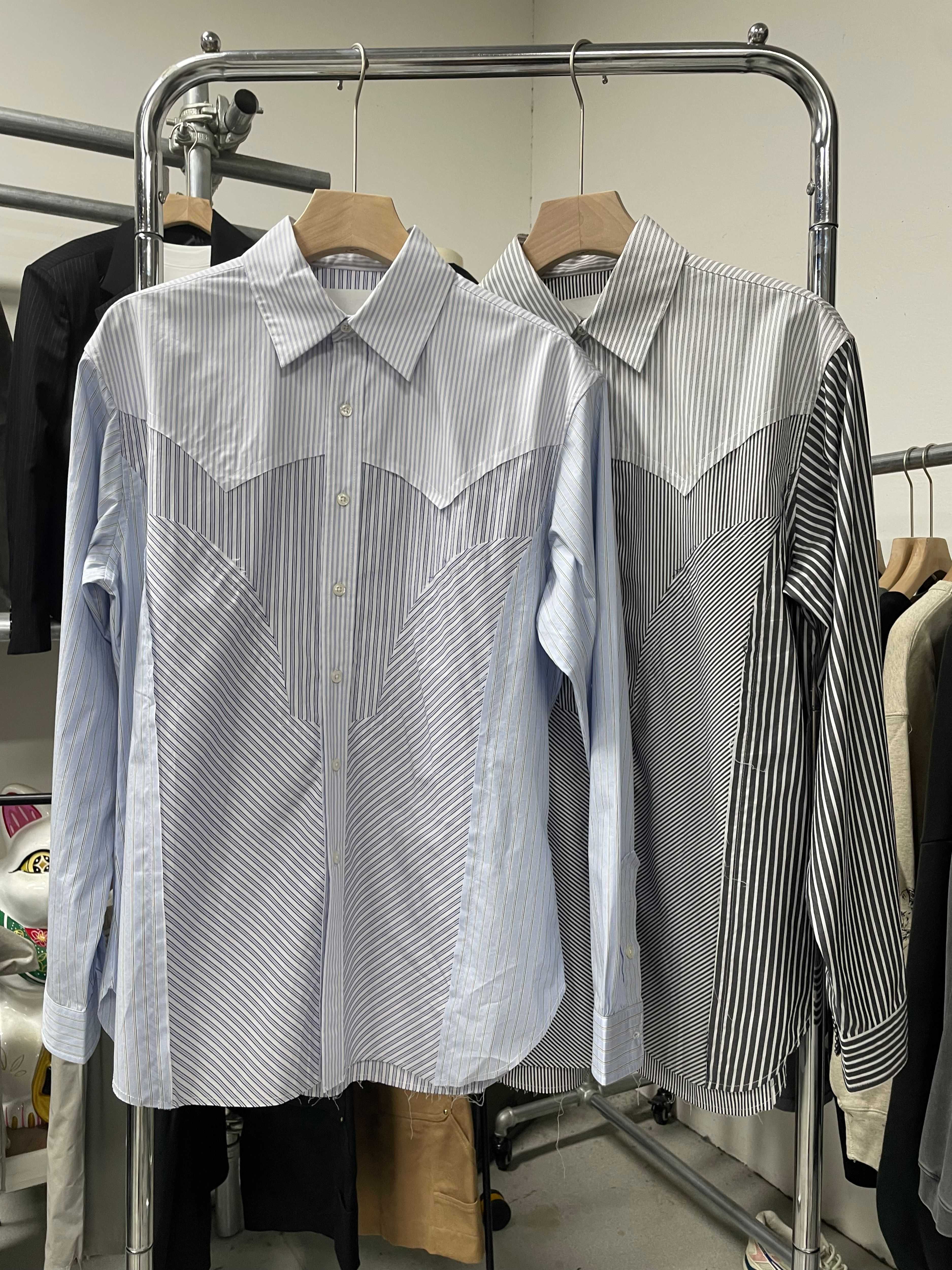 〈临时系列〉条纹拼接衬衫