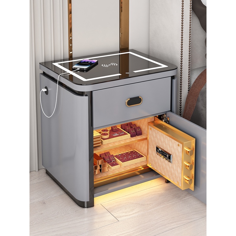 智能床头柜简约现代保险箱一体极简轻奢多功能无线充电音响保险柜