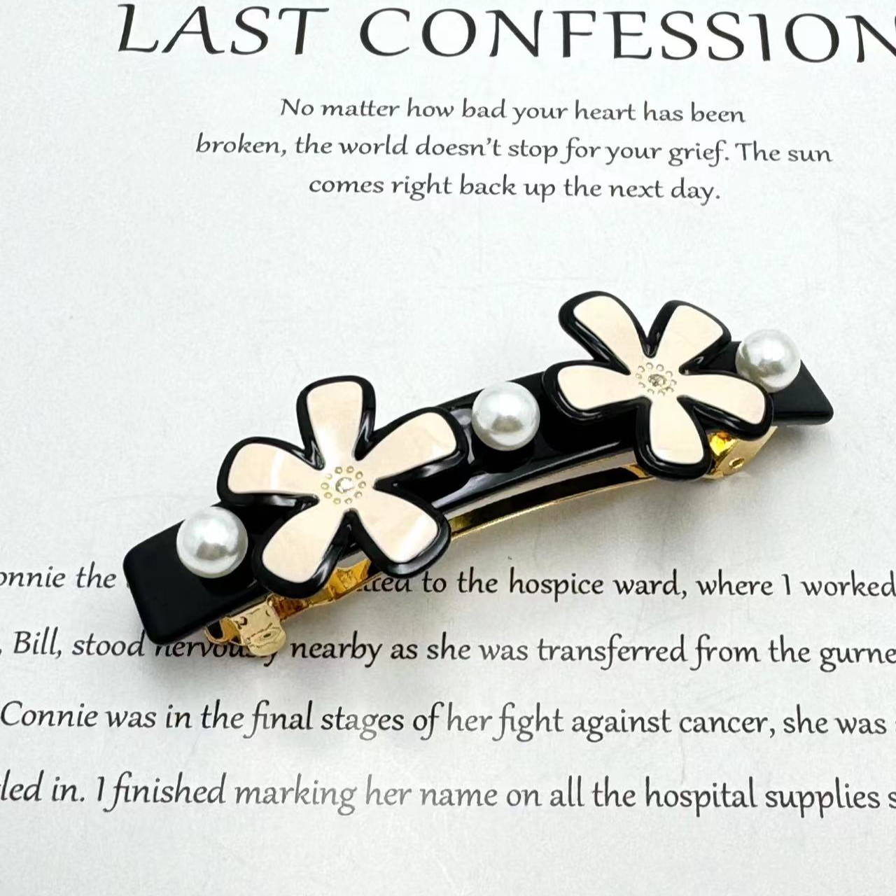 410-进口醋酸小花8厘米弹簧夹小香风气质复古简约ins优雅黑色