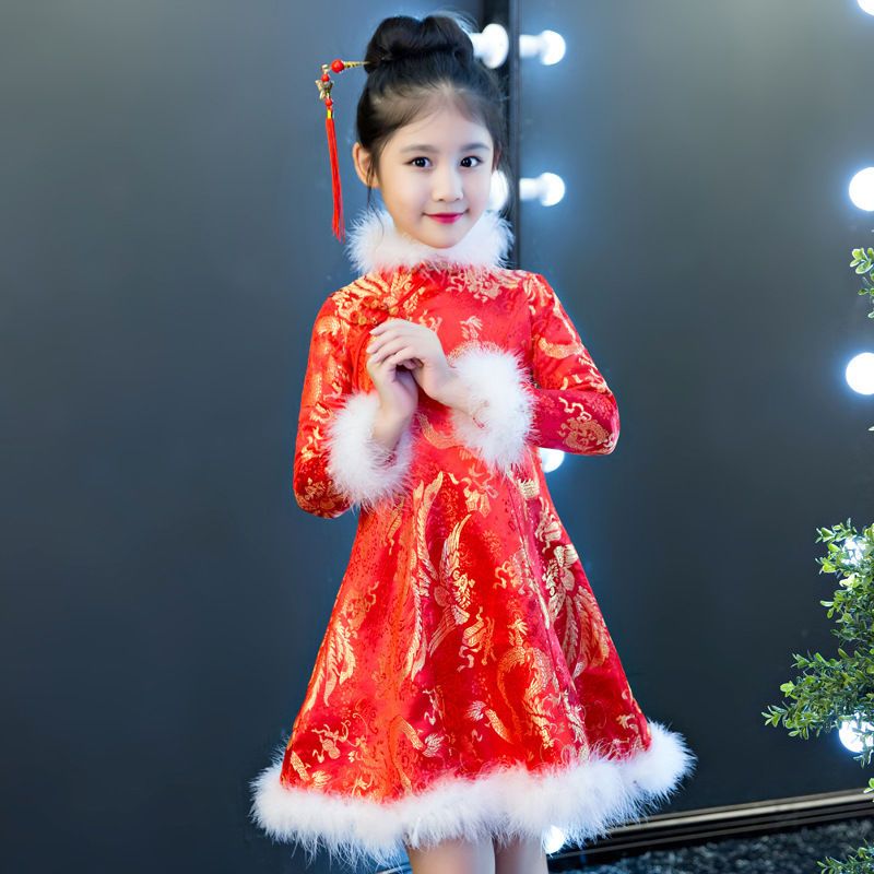 女童旗袍拜年服小女孩新款冬宝宝唐装儿童长袖加厚洋气中国风年服