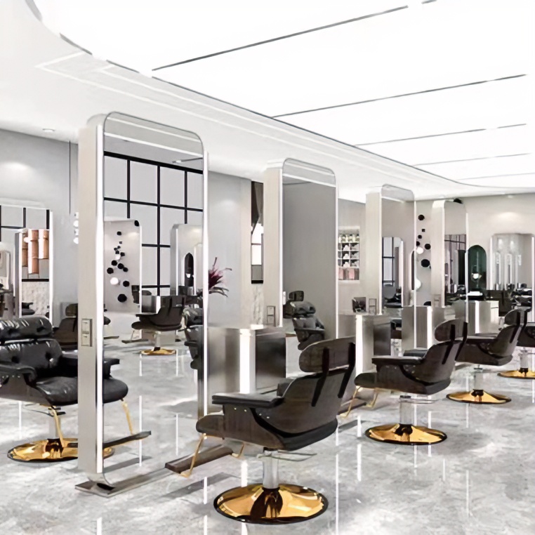 网红理发店不锈钢镜子单双面落地式镜台发廊专用烫染剪发全身镜