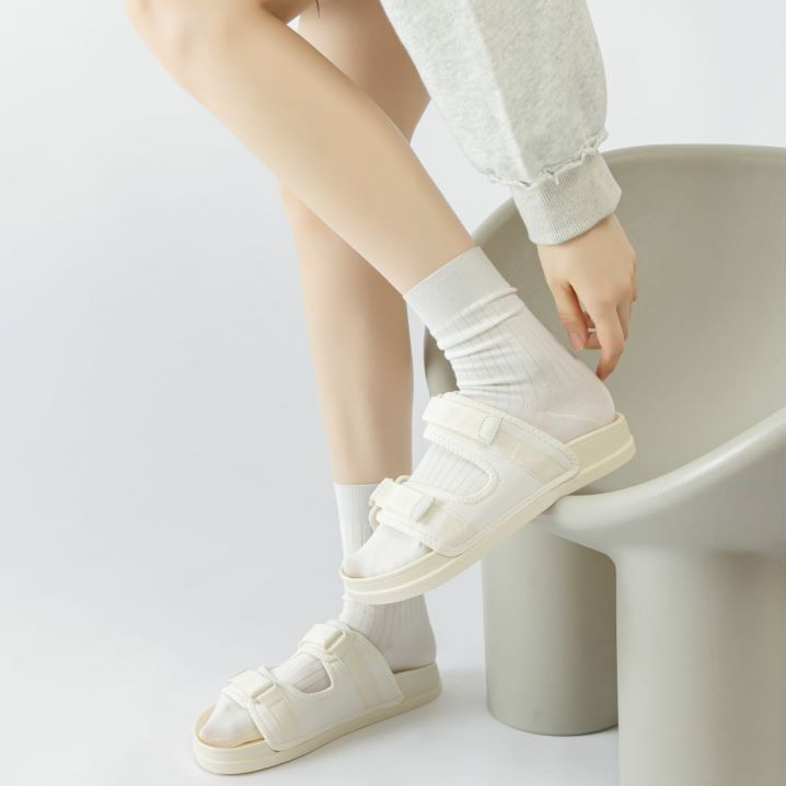 (真的很值)竖条纹无骨缝头堆堆袜精梳棉抗起球外穿时尚纯色休闲