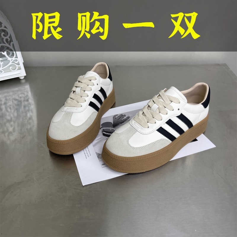百丽纯爱板鞋女真皮厚底休闲鞋2023新款百搭圆头德训三条杠运动