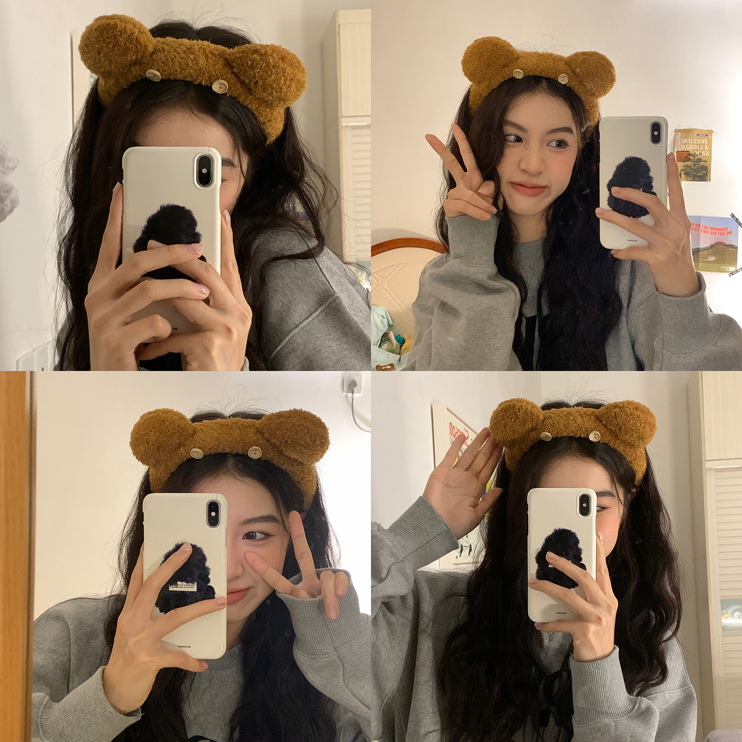 可爱洗脸头箍刘海固定发卡宽边头饰毛绒绒防滑小熊发箍女早秋发捆