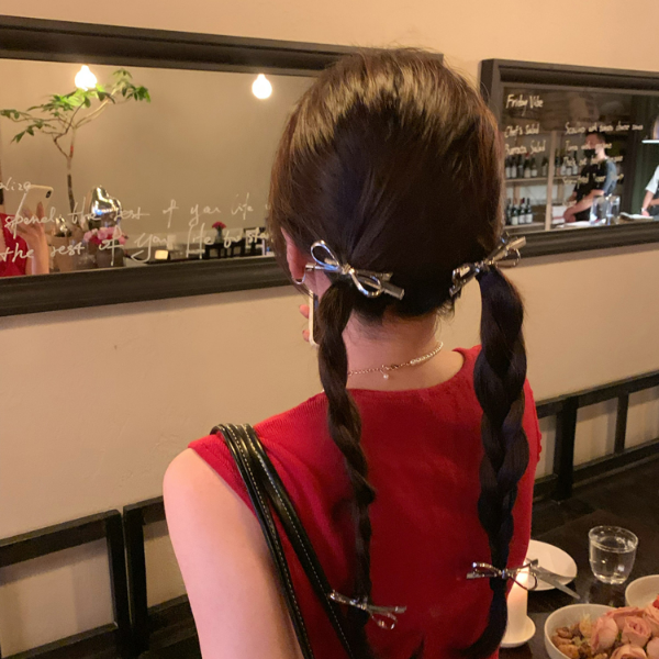 银色金属蝴蝶结侧边碎发夹子头饰发夹女发卡高马尾头绳简约发卡