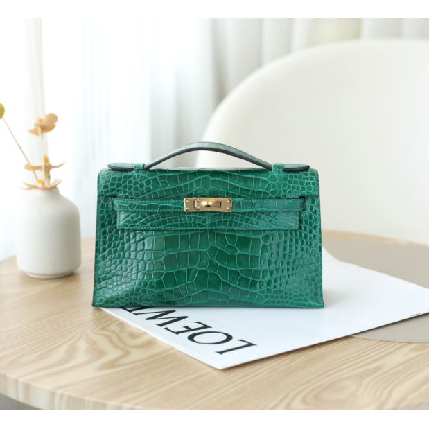 95新 Hermes/爱马仕 MINI Kelly 一代A刻 方框短吻 翡翠绿 金扣