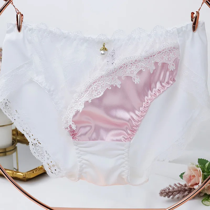日系新款女士内裤中腰牛奶丝蕾丝花边蝴蝶结小清新三角裤