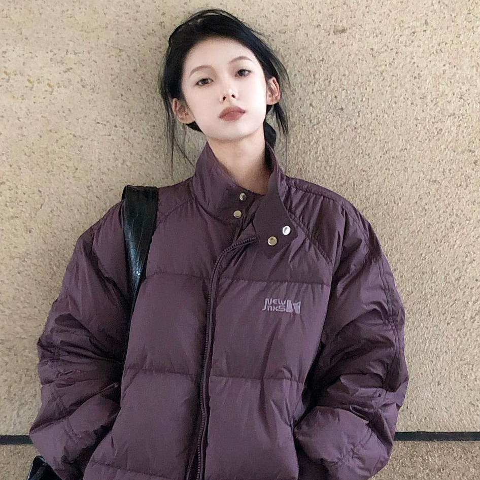紫色街头潮牌嘻哈小众棉服外套女冬季新款美式复古加厚保暖面包服