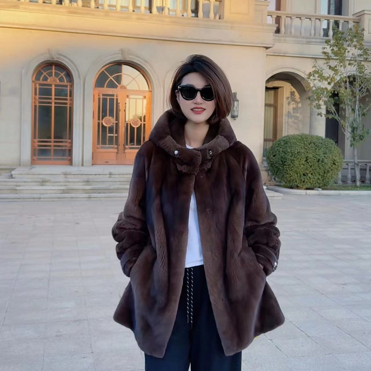 【普罗旺斯】新款风雪帽低调奢华轻松舒适老钱腔调显瘦贵气貂皮