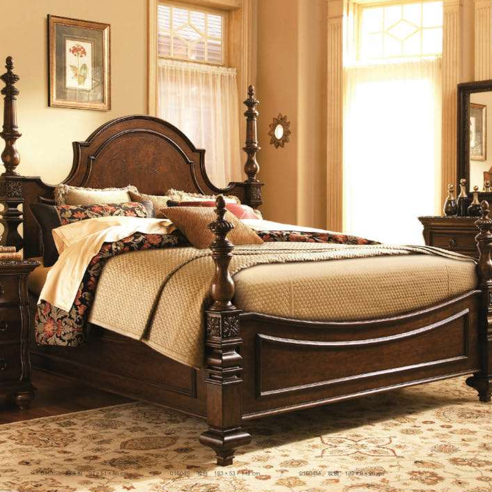 思图家具美式实木床1.8米雕花欧式床主卧美式奢华复古大床高柱床