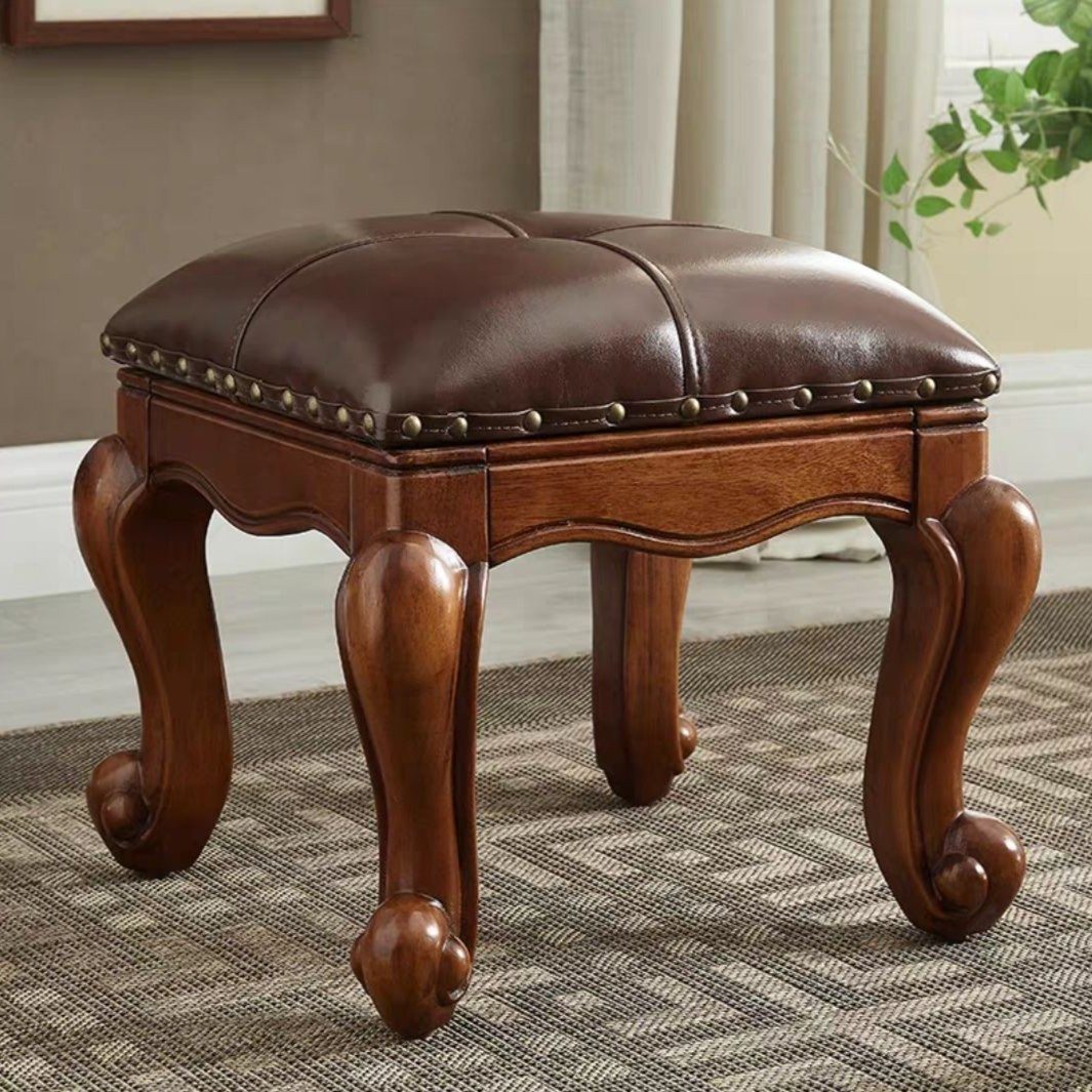 思图家具美式实木小凳子客厅茶几凳欧式儿童椅换鞋凳家用皮凳