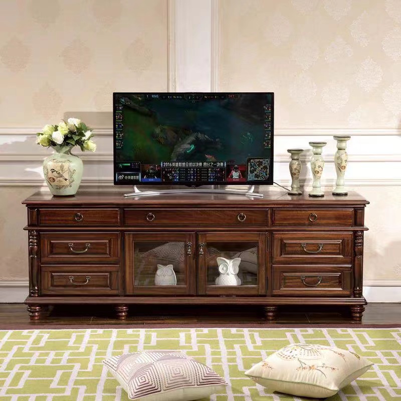 美式胡桃色电视柜实木电视柜客厅 区卧室电视柜储物柜190*45*73.5