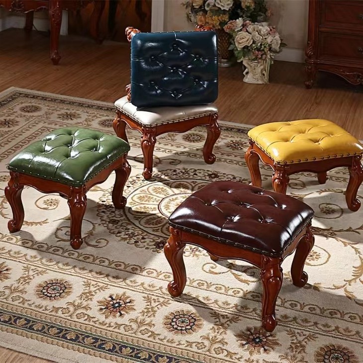 美式家居小凳子客厅凳子茶几墩子实木换鞋凳欧式小板凳家用
