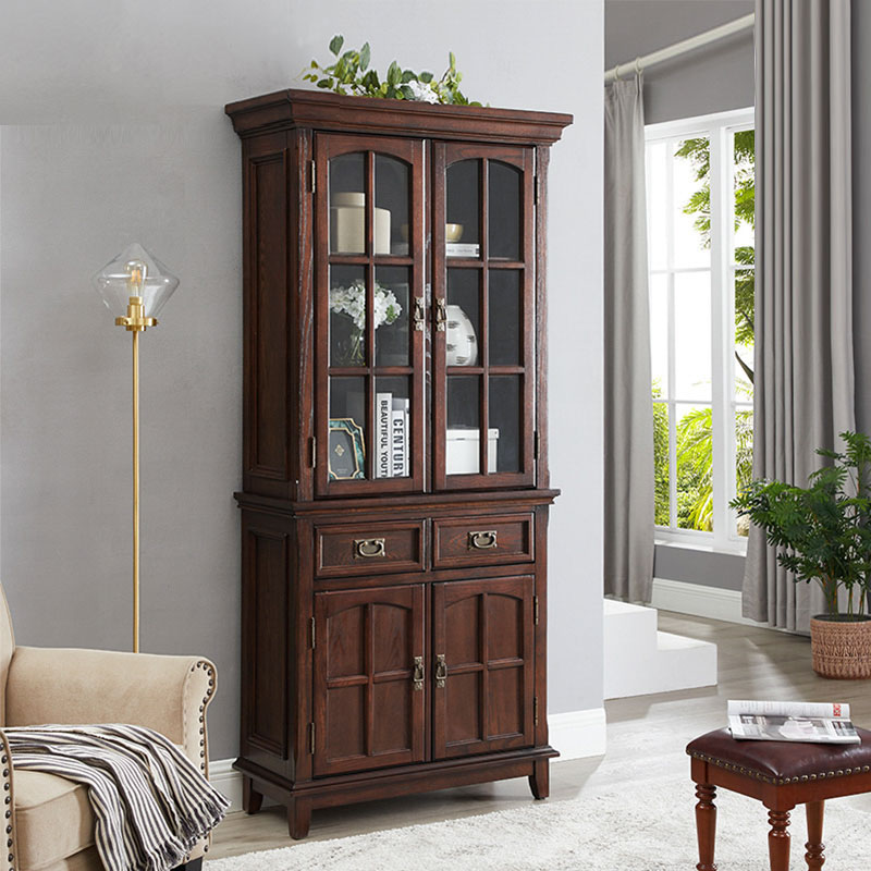 思图家具简约美式全实木书柜客厅双门酒柜展示柜91.6*37.6*200