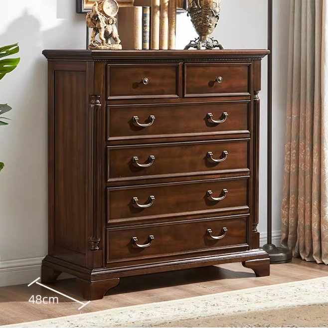 美式实木六斗柜抽屉收纳柜子黑胡桃色卧室储物柜床尾柜复古六斗橱