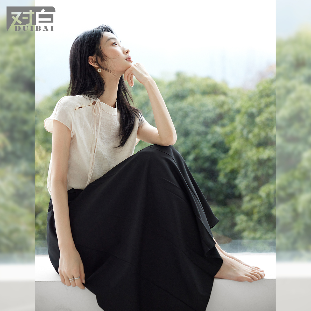 D01对白新中式亚麻短袖衬衫女国风设计感时尚EDC054