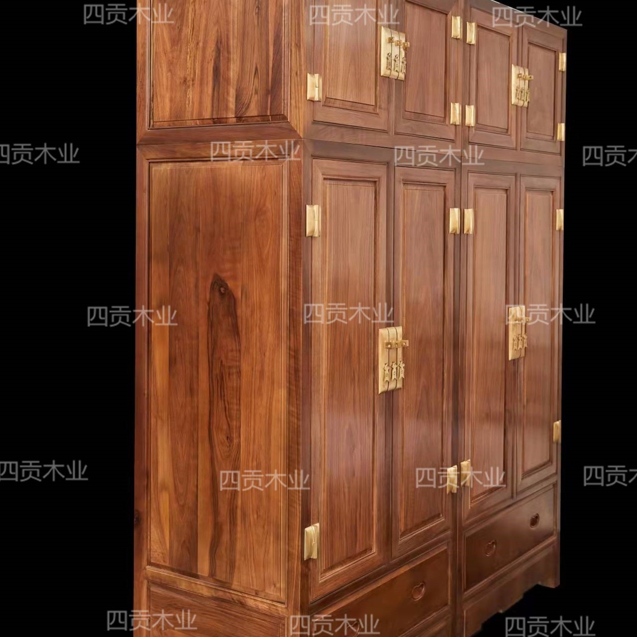 核桃木素面顶箱柜