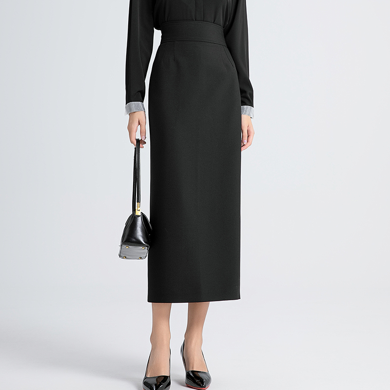 黑色高腰显瘦西装半身裙女2025秋冬新款气质通勤开叉收腰直筒长裙