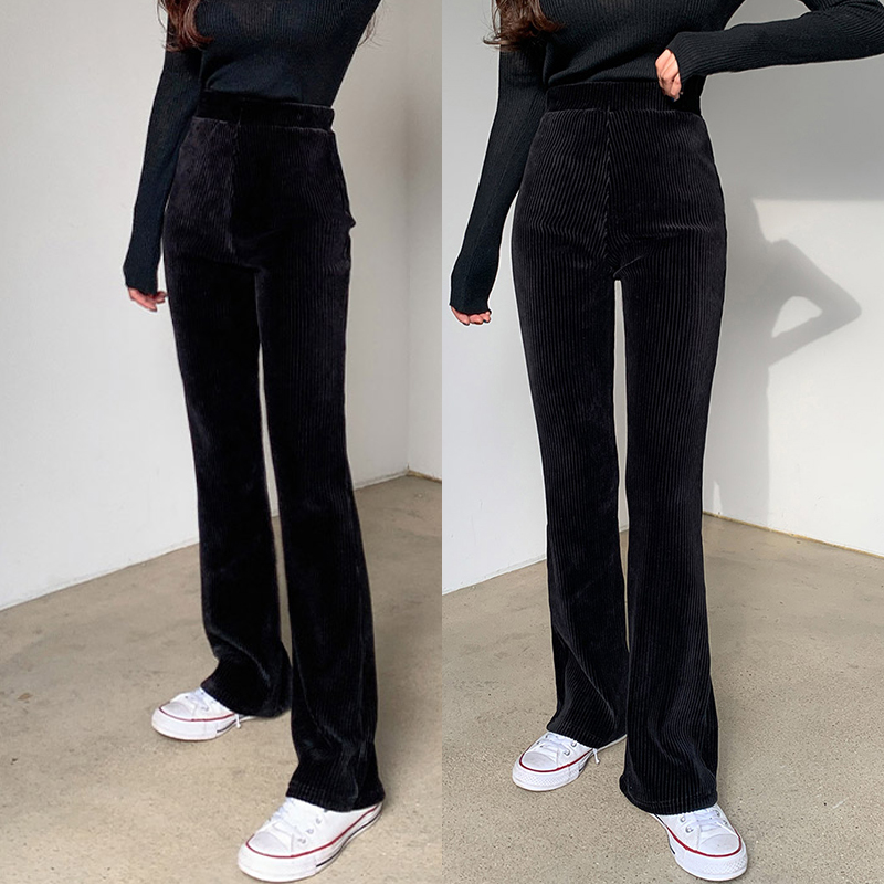 灯芯绒高腰微喇叭裤女2025秋冬新款直筒时尚休闲裤子垂感拖地长裤