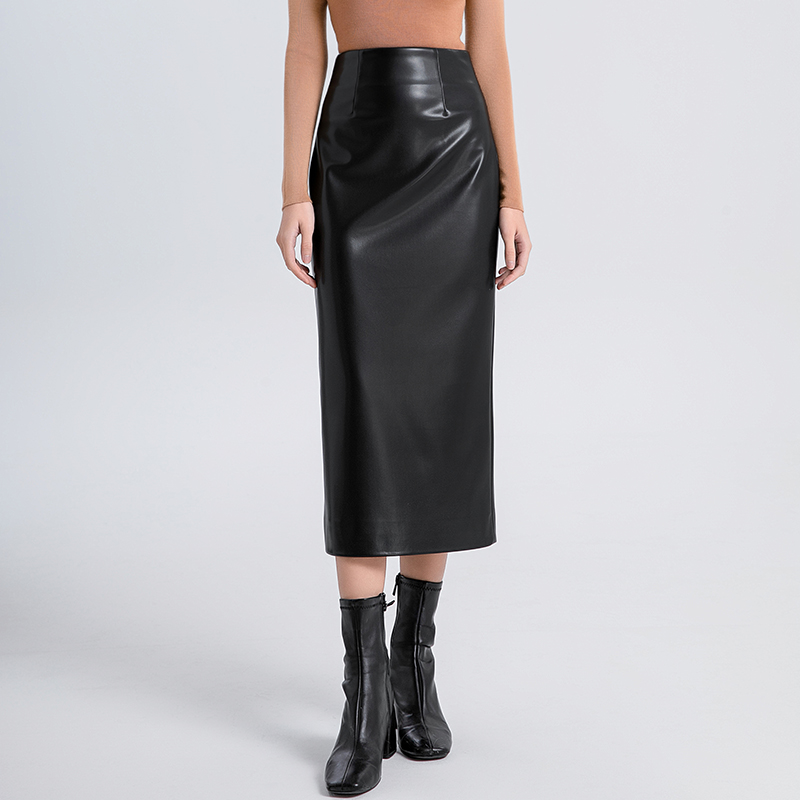 新款高腰皮裙女2024秋冬通勤黑色半身裙直筒裙轻奢高级感中长裙