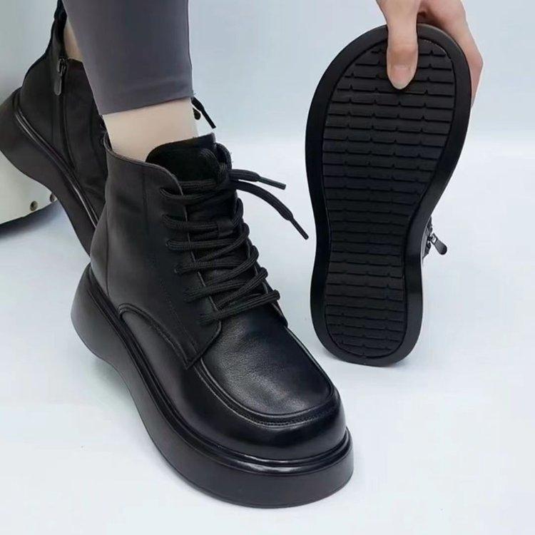 红蜻蜓牌工厂直销软皮马丁靴女2023秋冬款加绒加厚时尚小个子松糕