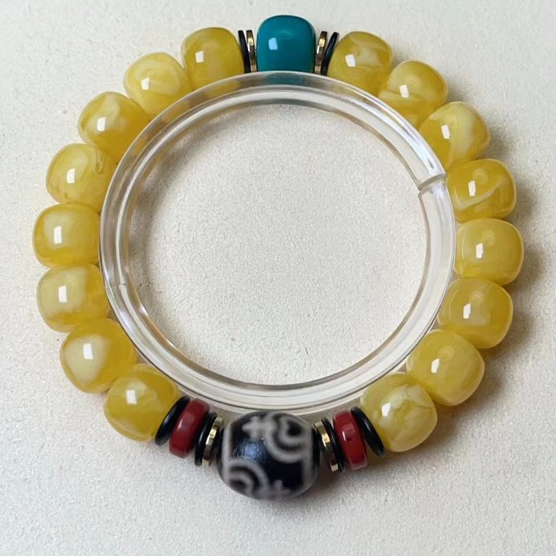 【鸡油黄】12mm老形藏珠设计款锅比手串