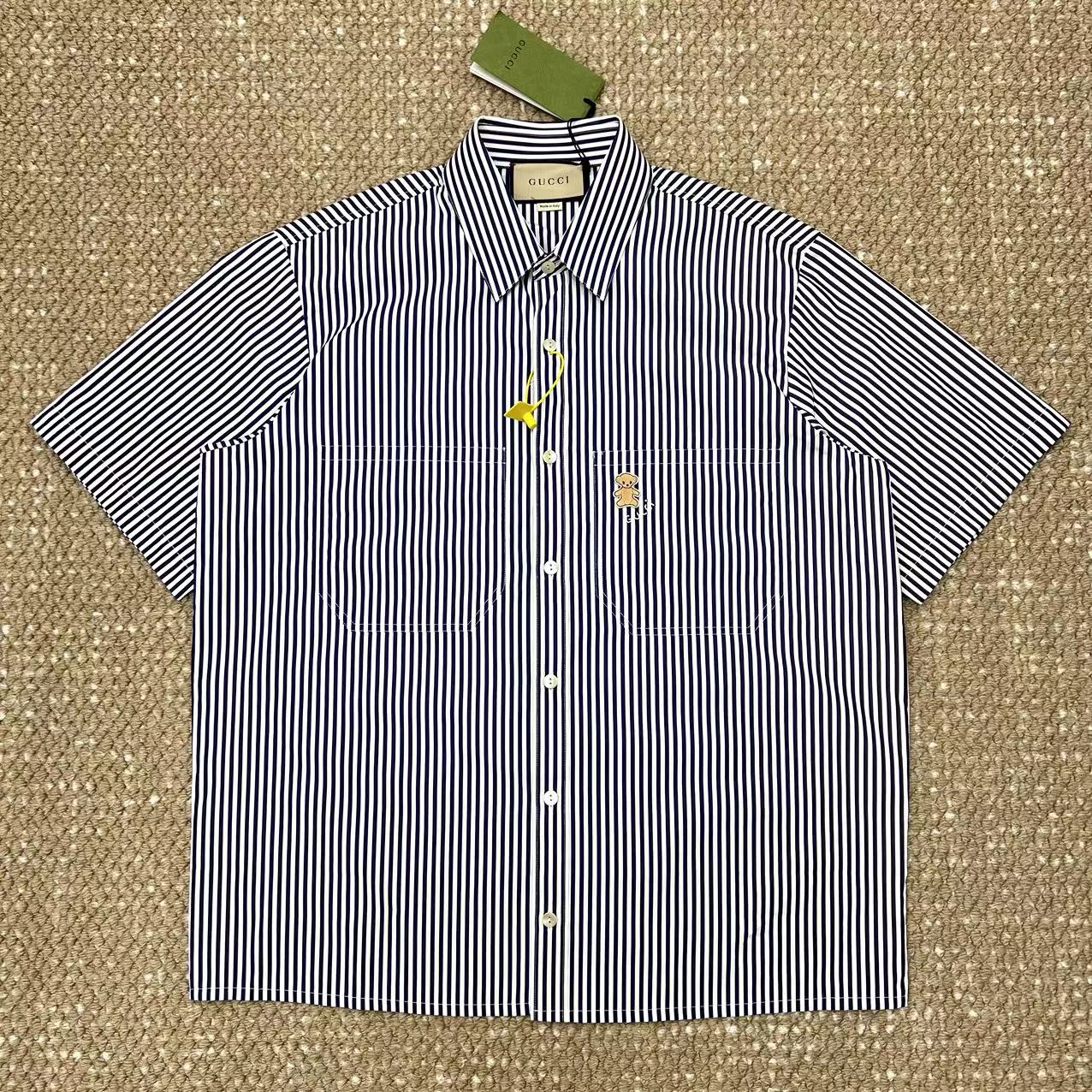 全新未使用 GUCCI/古驰 条纹刺绣短袖衬衫