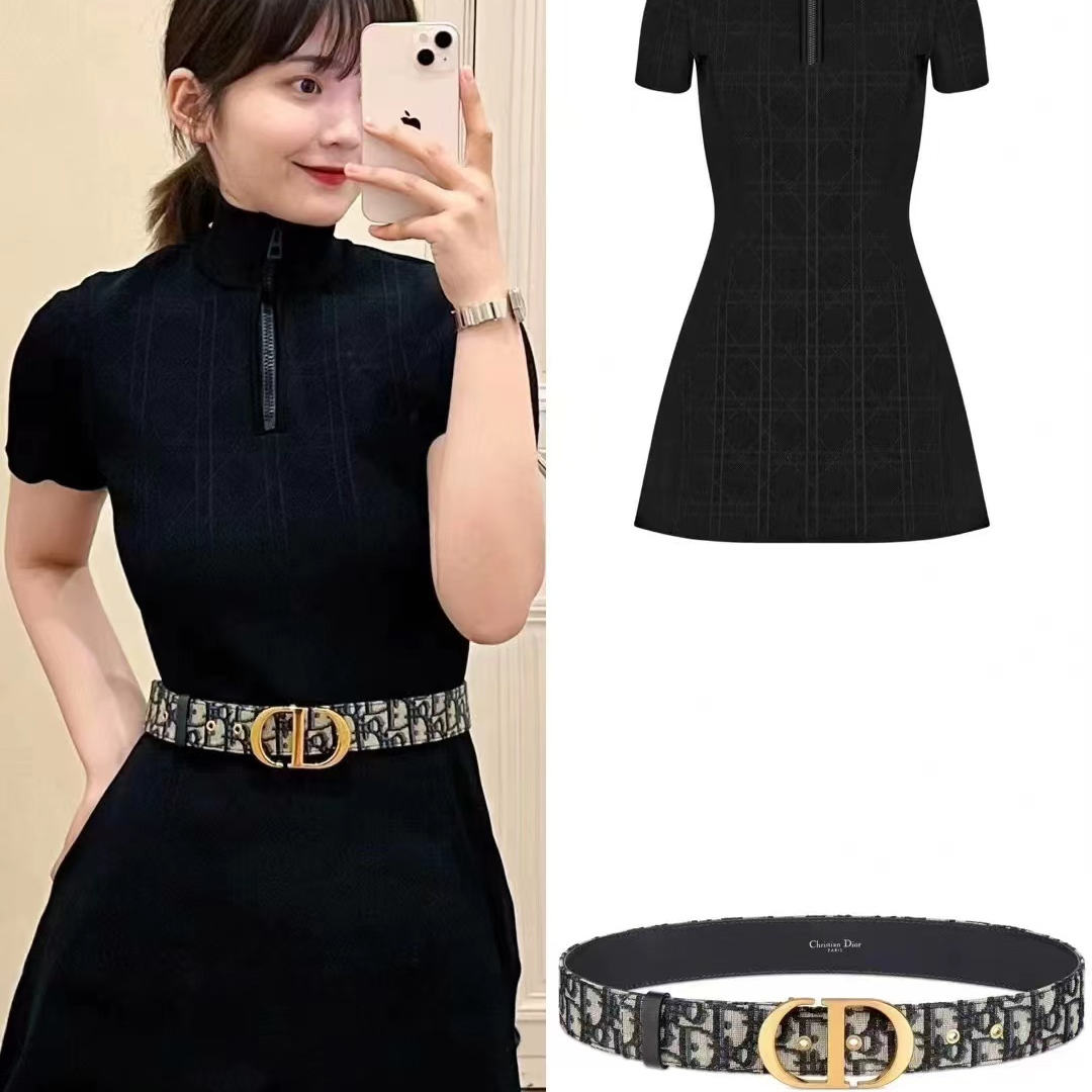 全新未使用 DIOR/迪奥 经典蒙田Oblique老花CD金属扣女士腰带
