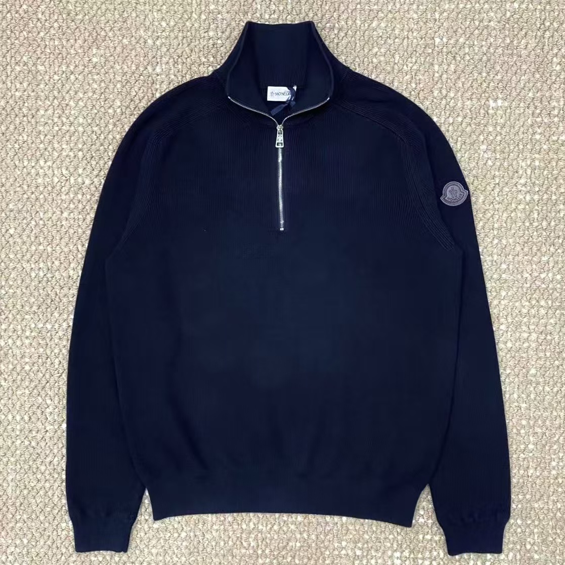 全新未使用 MONCLER 蒙口纯色高领半拉链经典logo毛衣