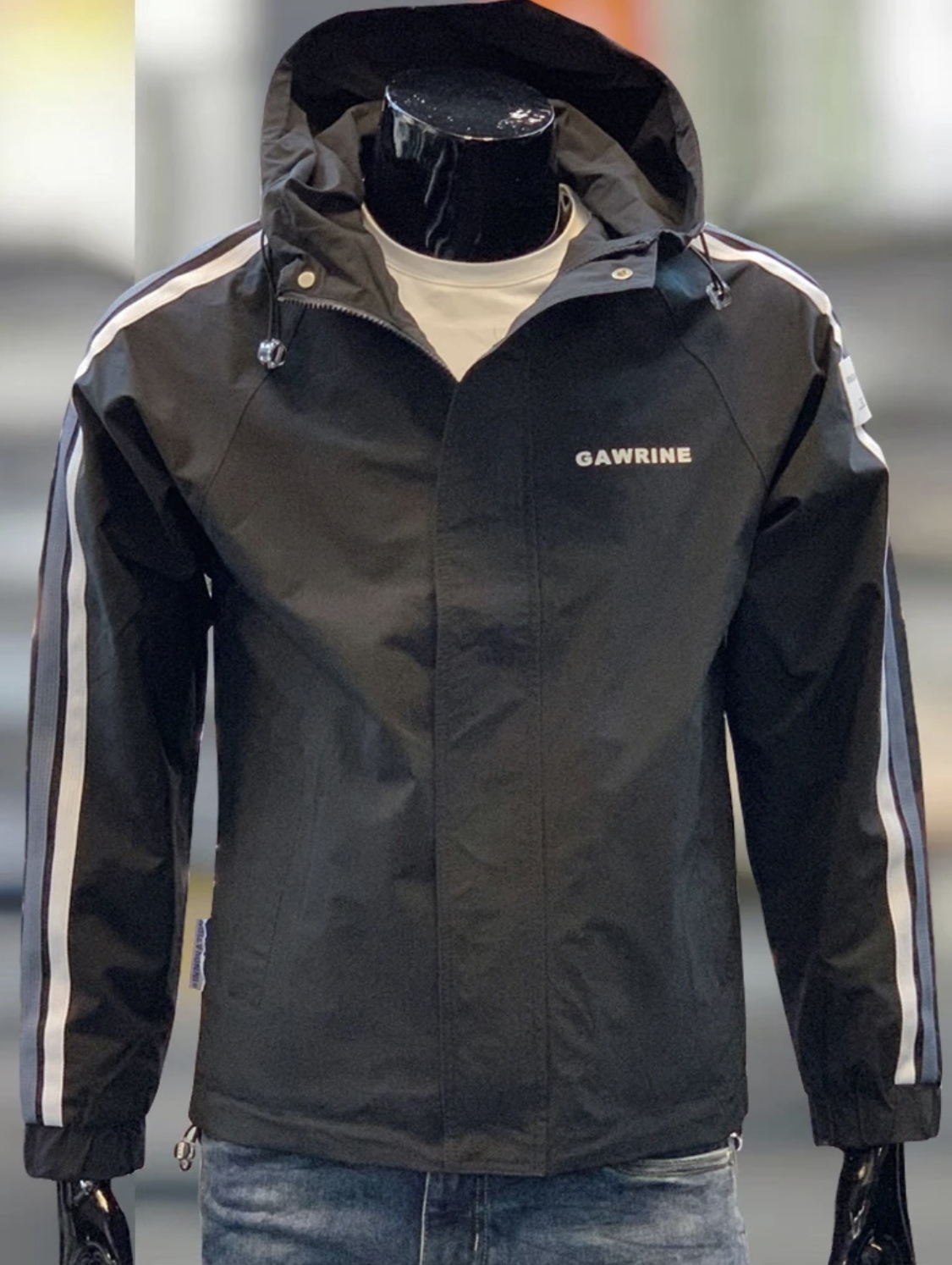 秋季新款连帽运动夹克男款二道杠修身青年外套潮牌男士户外透气