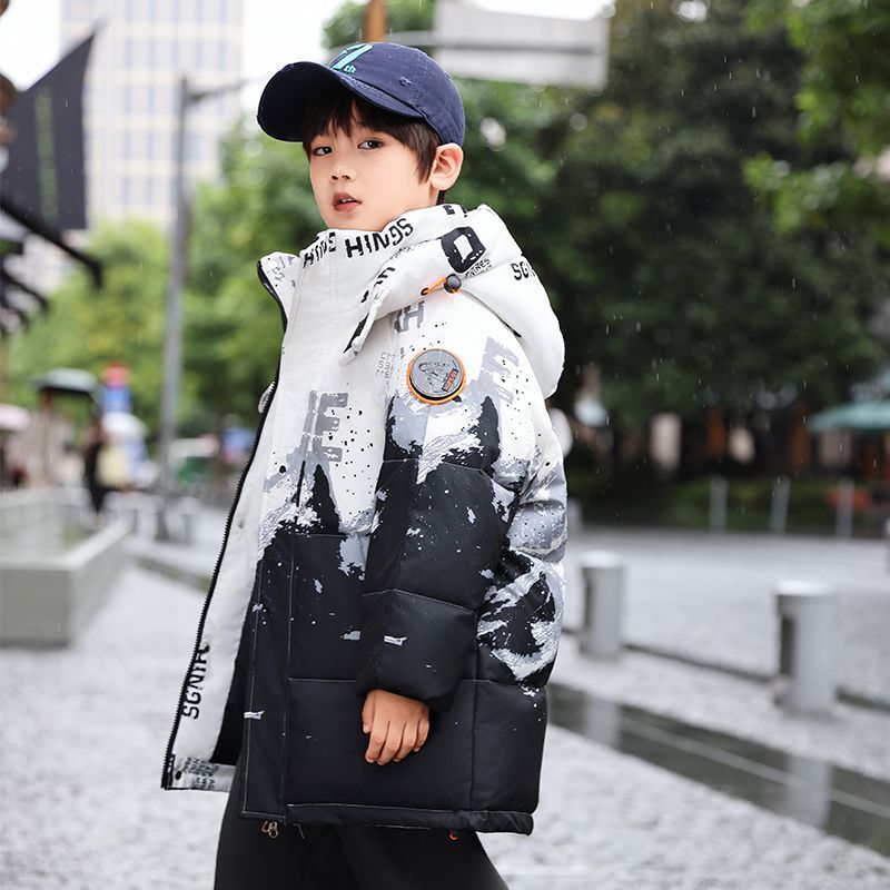 波司澄儿童羽绒服中长款男童2023冬季新款时尚连帽中大童加厚保暖