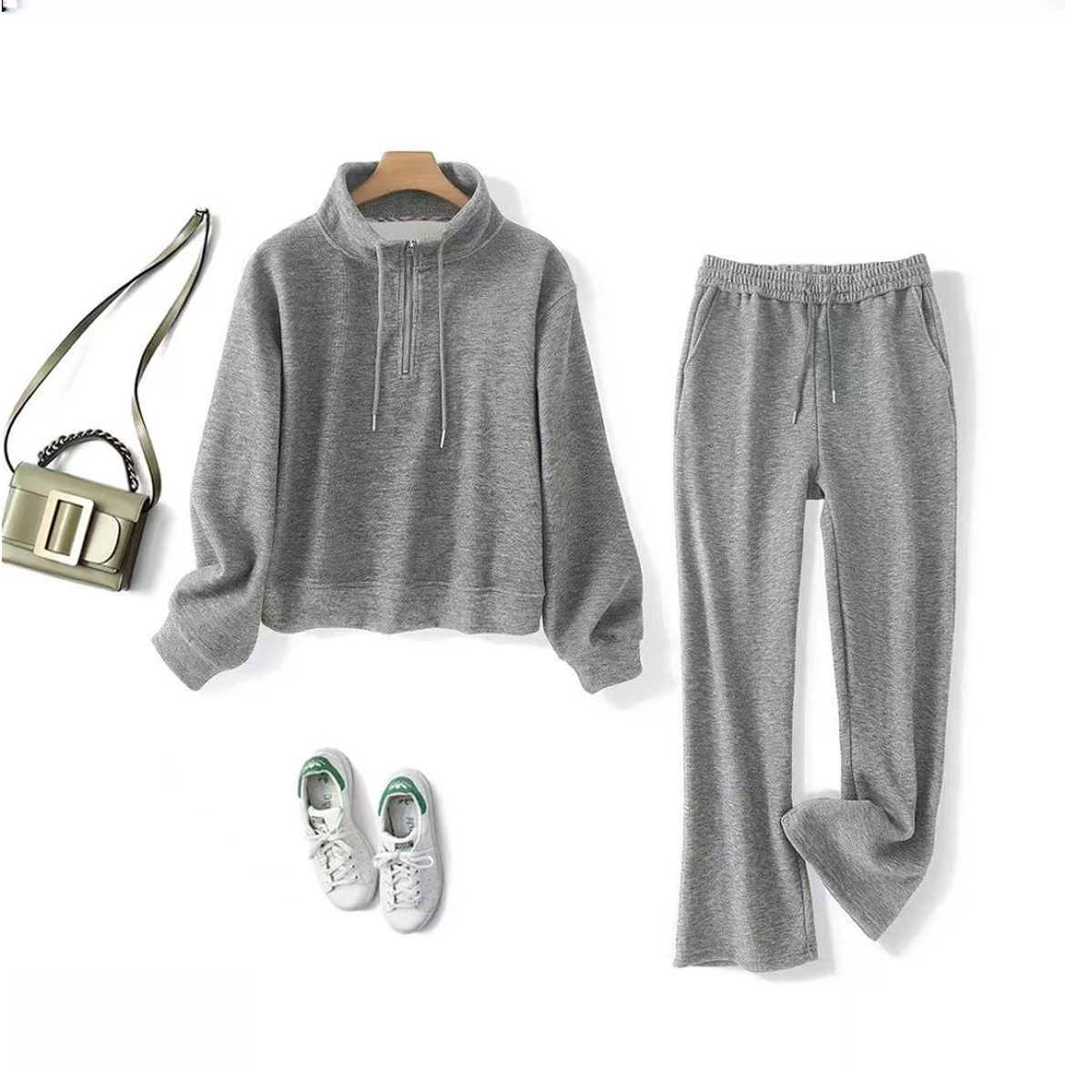 高端定制！拉古绒立领长袖松紧腰时尚套装FG1014