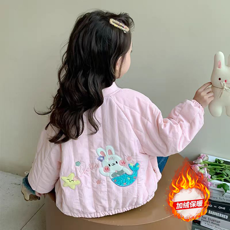 【现货】女童装加棉外套2025新款冲锋衣款女宝宝加绒棉衣儿童加外套